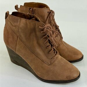 Women’s Lucky Brand Brown Leather Yoanna Lace Up Wedge Ankle Boots Size 10